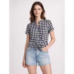 J. Crew Black and White Button Down Shirt with Mandarin Collar
